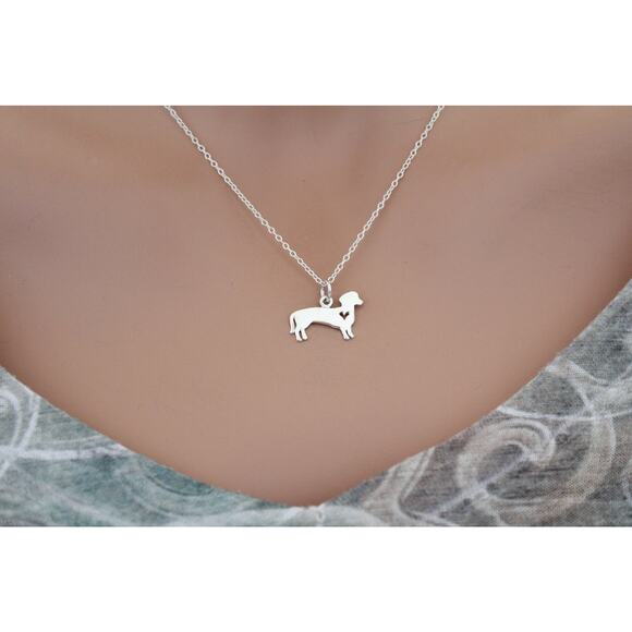 Sterling Silver Dog Charm - Dachshund with Heart Necklace - Picture 3 of 4